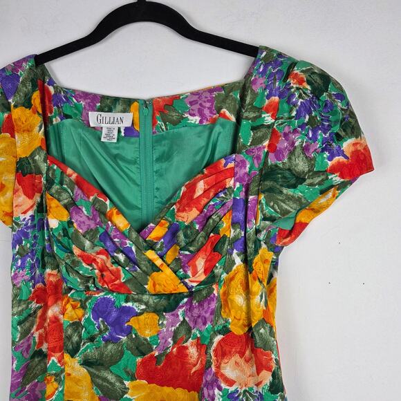 Vtg Gillian Multicolor Floral Silk Midi Cap‎ Sleeve Dress Sz 8 Feminine Garden - Picture 2 of 8